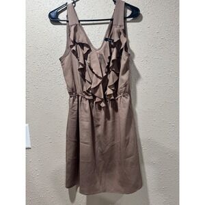 Rachel Kate Women Ruffle V-Neck Sleeveless Mini Dress Taupe Brown Elastic Waist